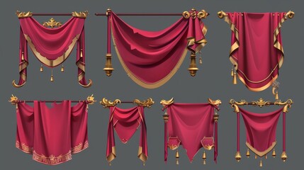 Poster - A blank military flag mockup for game design. A red pennon isolated on a transparent background. A royal or knight vintage pennant with ragged or tattered edges, displayed in a variety of shapes and