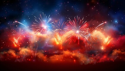 Wall Mural - festive colorful fireworks light up the night sky