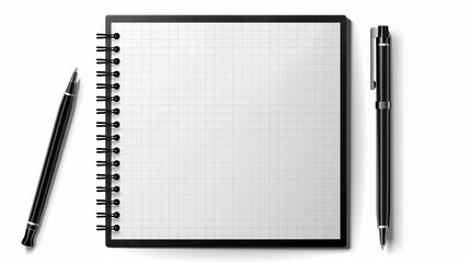 Poster - Mockup of a spiral notebook with red paper and black cover. Mockup of a blank notebook with black cover and white sheet. Education a5 stationary mockup.