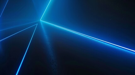Poster - fashion runway room or podium with blue neon led lights and reflective floor. 3d illustration of a r