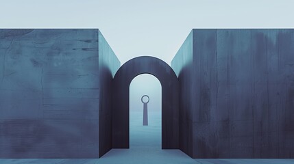 Aufkleber - A high resolution minimalist graph of a keyhole with an abstract view inside, showing geometric
