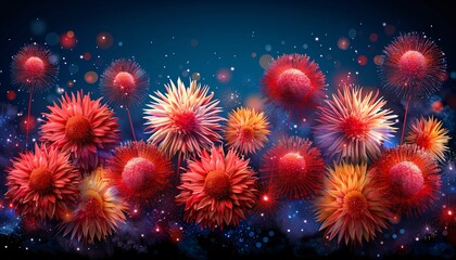 Wall Mural - Festive colorful fireworks light up the night sky