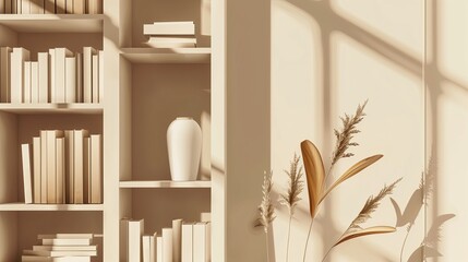 Poster - A modern minimalist book swap scene featuring a sleek, open bookshelf with a few carefully placed