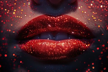 Wall Mural - Close up of red shiny lips