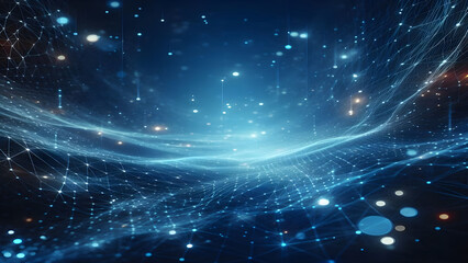 Blue abstract background with network grid and particles
