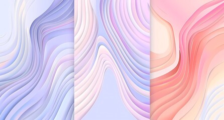 Poster - Collection of minimalist pastel color banners with wavy line patterns and gradient backgrounds