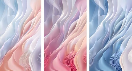 Wall Mural - Collection of minimalist pastel color banners with wavy line patterns and gradient backgrounds