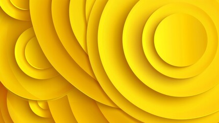 Wall Mural - The yellow abstract background is decorated with circular layers. It is a modern realistic illustration of a colorful business presentation backdrop with round papercut elements, a minimalist design