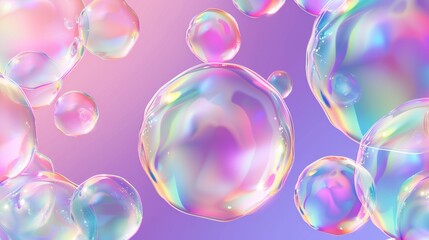 Poster - The iridescent soap bubble is shaped like an irregular ball of liquid soap. The sphere is transparent, liquid soapy, and transparent. Realistic modern illustration set of flying abstract balls of