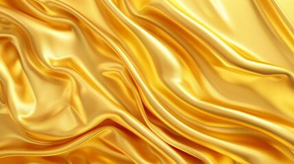 Poster - with golden silk or satin cloth folded and creased. with yellow smooth curtain draperies with waves.