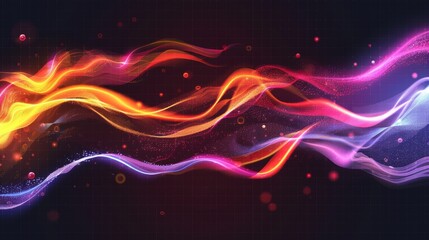Wall Mural - A neon color light effects set isolated on a transparent background. Modern realistic illustration with yellow, red, purple, and pink waves, abstract speed motion swirls, magic power trail and