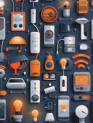 Fototapete - Illustration of various smart home devices interconnected, symbolizing the convenience of modern smart home technology. Generative AI
