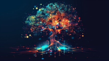 Poster - Flat style illustration of psychological concepts with nature elements like a tree with roots and