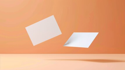 Poster - floating business cards mockup on a pink background. branding concept.