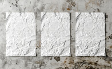 Poster - This realistic shabby 3d texture illustration featuring three vertical glued papers on an aged grey wall is perfect for mockup posters, campaigns, and promotions in a street theme.