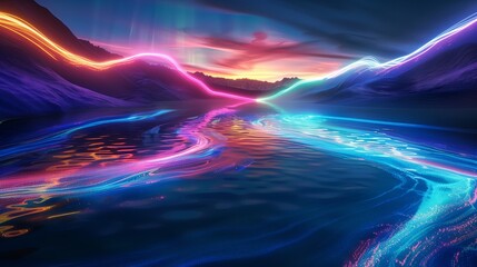 Poster - Minimalist abstract representation of the human mind, using flowing water and river pathways with