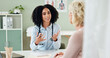 © peopleimages.com - Woman, doctor and consultation with patient for medication, prescription or diagnosis at hospital. Female person talking or consulting to client for dosage, procedure or results at office or clinic