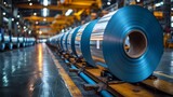 aluminum coil of foil on machinery, industrial storage, ready for sale