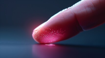 Poster - A close up capturing the moment a human finger touches a biometric sensor. The sensor is part of a