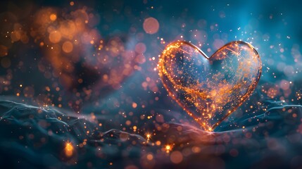 Poster - A heart made of fire is floating in the air. The heart is surrounded by a lot of sparks and it looks like it's floating in the sky