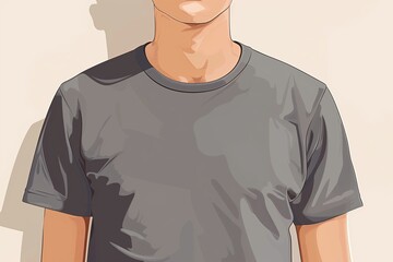 Wall Mural - A flat style illustration of a modern man wearing a gray t shirt, shown in close up. The t shirt is