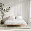 © vnmockupdesign - minimalist bedroom interior with bed in front of empty wall