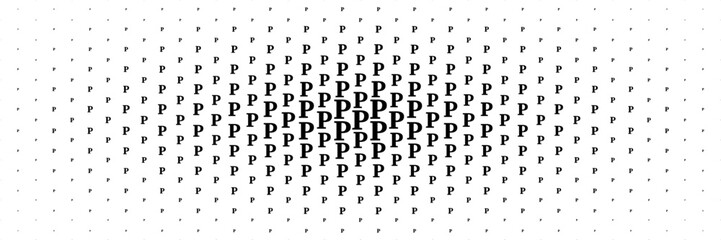 Poster - horizontal halftone of black capital letter p spreading from center for pattern and background.