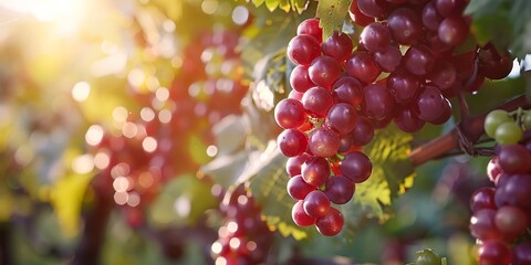 Wall Mural - Sunlit Vineyard Grapes Cluster in Radiant Morning Light