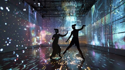 Poster - Dancers perform in an AR space with dynamic holograms, creating an immersive and stunning experience.