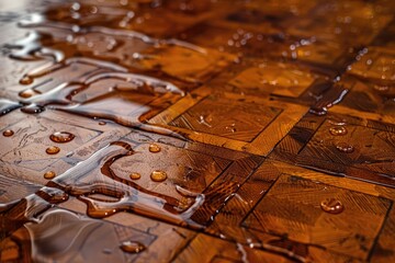 Wall Mural - Water Drops On Wooden Surface