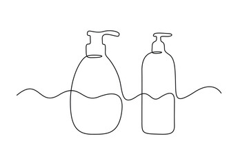 Poster - Shampoo bottle continuous one line drawing vector illustration. Premium vector