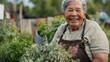 © Oksana Smyshliaeva - Joyful Elderly Woman Gardening in Sunny Backyard