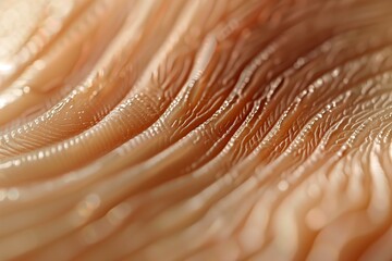 A highly detailed close up view of human finger papillary lines. The intricate ridges and patterns