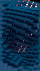 Poster - 3D Abstract Render of Teal Cubes with Red Glowing Highlights - Futuristic Geometric Design