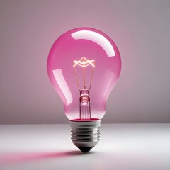 Wall Mural - close up isolated pink lightbulb with copy space background, representing a good idea