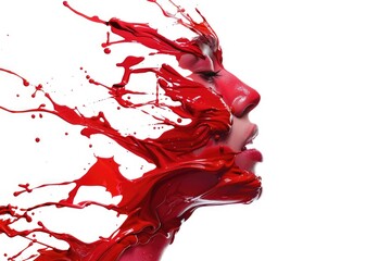 Poster - A woman's face is covered in bright red paint, great for creative or editorial uses