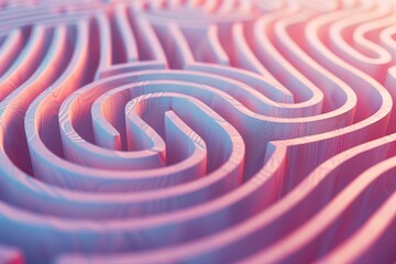 Illustration in 3D style of a labyrinth shaped like the papillary lines of a human finger, shown in