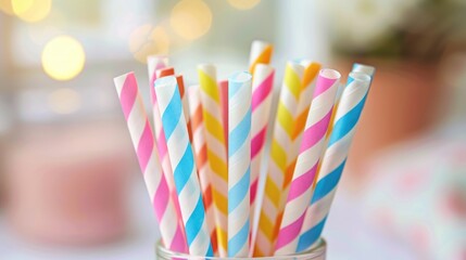 Aufkleber - A jar filled with vibrant, striped paper straws