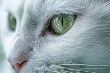 Aufkleber - A close-up shot of a white cat's face showing its bright green eyes