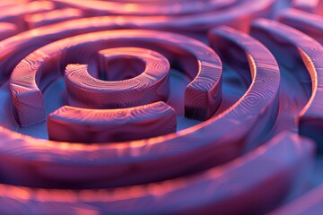 Illustration in 3D style of a labyrinth shaped like the papillary lines of a human finger, shown in