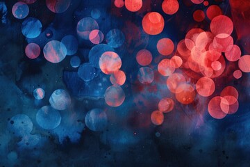 Poster - A cluster of red and blue lights in a blurred image