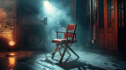 Aufkleber - A chair sits in a room filled with smoke, suggesting a scene of mystery or chaos
