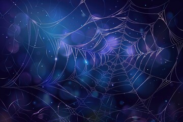 Wall Mural - A close-up view of a spider web set against a dark and mysterious backdrop