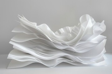 Aufkleber - A stack of neatly folded papers sitting on a table, perfect for use in office or educational settings