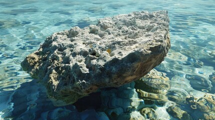 Poster - A large rock sits in the middle of a calm body of water, with surrounding nature