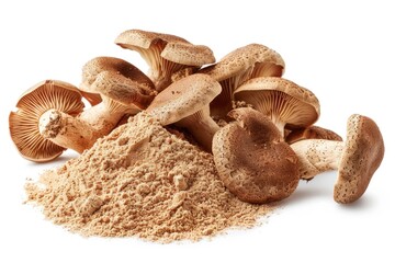 Poster - A natural scene featuring two piles, one with mushrooms and the other with sand