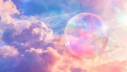 Poster - A large soap bubble floating in the sky, reflecting colorful clouds.