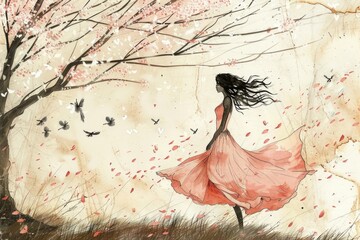 Poster - A woman wearing a bright pink dress against a plain background