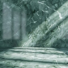 Wall Mural - green marble with white veins with shadows, background for product display