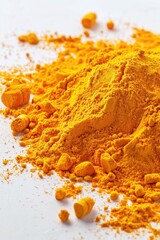 Canvas Print - A close-up shot of yellow powder on a white surface, often used in laboratory settings or as a decorative element